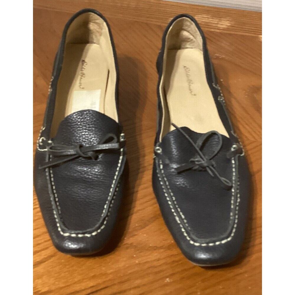 Eddie Bauer Shoes Womens 9M Loafer Pumps Heel Leather Blue‎ Bow Slip On